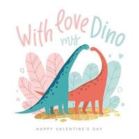 Vector illustration with dinosaurs in love in cartoon style