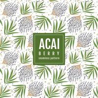 Seamless pattern of the branches of acai berry and tropical leaves vector