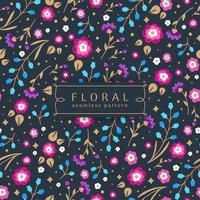 Seamless floral pattern with multicolored flowers and gold leaves vector