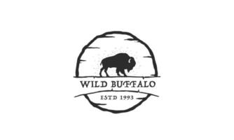 Wild Buffalo vintage Logo Design. Bison Bull Buffalo Angus Silhouette Vintage Retro Logo, Buffalo Breeders Vector Illustration.