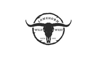 texas longhorn, country western bull ganado diseño de logotipo de etiqueta vintage vector