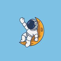 chibi astronot sentado en la luna y quiere llegar a las estrellas vector