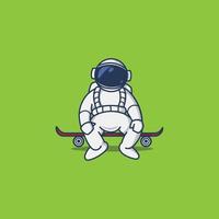 Chibi astronaut sitting on a skateboard vector