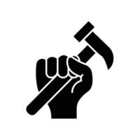 Hand holding hammer icon. icon related to construction, labor day. Glyph icon style, solid. Simple design editable vector