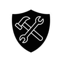 Double wrench icon and hammer in shield. icon related to construction, job security, labor day. Glyph icon style, solid. Simple design editable vector