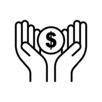 icono de mano con dólar. ícono relacionado con la caridad, día internacional de la caridad. estilo de icono de línea. diseño simple editable vector