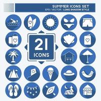 Icon Set Summer. suitable for education symbol. long shadow style. simple design editable. design template vector. simple illustration vector