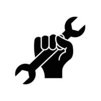 Hand holding double wrench icon. icon related to construction, labor day. Glyph icon style, solid. Simple design editable vector