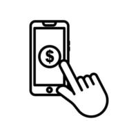 Hand touch icon with dollars in mobile phone . icon related to charity, business. Line icon style. Simple design editable vector