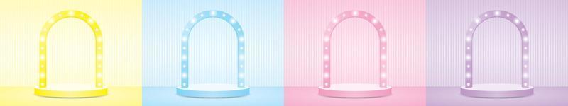 cute girly sweet pastel light bulb arch backdrop display stage 3d illustration vector collection