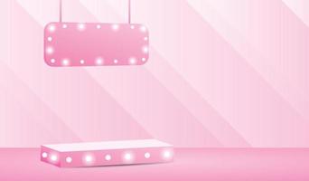 pink light bulb podium display with hanging sign 3d illustration vector for putting your obect
