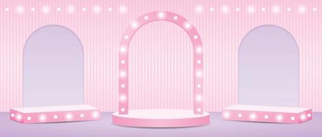 girly light bulb arch backdrop stage and display box on sweet pastel background 3d illustration vector for putting your object