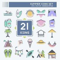 Icon Set Summer. suitable for education symbol. doodle style. simple design editable. design template vector. simple illustration vector