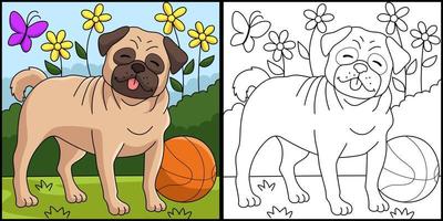 página para colorear de perro pug ilustración en color vector