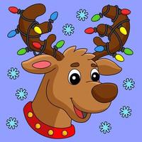 Christmas Reindeer Head Colored Cartoon vector