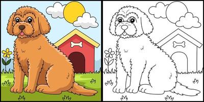 Ilustración de página para colorear de perro goldendoodle vector