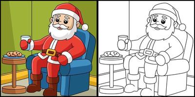 Christmas Santa Sitting On A Chair Coloring Page vector