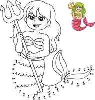 Dot to Dot Mermaid Holding Trident Coloring Page vector