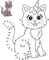 Dot to Dot Cat Unicorn Coloring Page for Kids vector