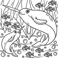 Narwhal Coloring Page for Kids vector