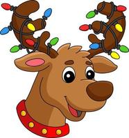Christmas Reindeer Head Cartoon Colored Clipart vector