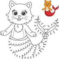 Dot to Dot Cat Mermaid Coloring Page for Kids vector