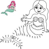 Dot to Dot Mermaid Sitting In A Shell Coloring vector