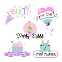 conjunto de logotipos coloridos para planificador de fiestas y organizador de fiestas