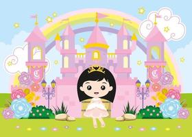 Pink castle with cute little princess vector