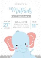 primera invitación de cumpleaños con lindo elefante vector