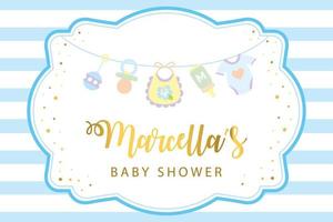 Classic baby boy shower banner with baby toys vector