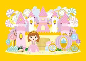 castillo rosa y princesita vector