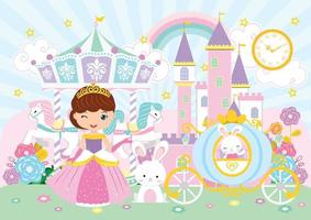 Princess and Carousel Party backdrop vector