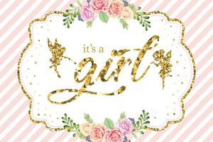 It's a girl Baby shower design with cute fairies in gold glitter vector