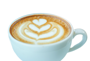 café au lait avec gros plan de motif coeur, fond transparent. png