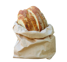 Sliced bread in a paper bag, transparent background. png