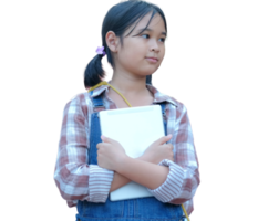 écolière asiatique avec livre, fond transparent. png