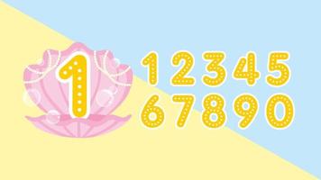 numbers in cute sea shell with pearl and water bubbles vector