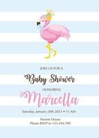 invitación de baby shower con lindo flamenco vector
