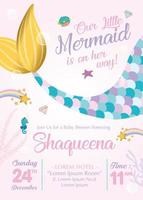 Baby Shower invitation with mermaid and friends vector