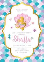 Baby Shower invitation with mermaid and friends