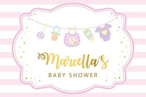 Classic baby girl shower banner template with baby toys vector