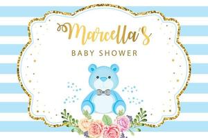telón de fondo de fiesta de baby shower con oso azul vector