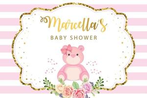 telón de fondo de fiesta de baby shower con oso rosa vector