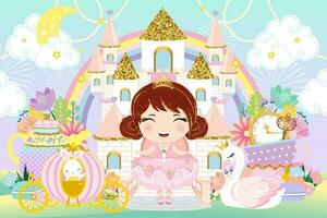 glitter castle and cute little princess vector