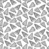 Doodle dibujo a mano alzada rebanada de pizza con queso derretido de trama de fondo sin fisuras vector