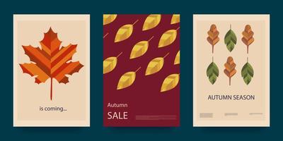 Autumn abstract poster in modern hipster style. Geometric shapes. Trendy modern art with autumn leaves. Vector illustration