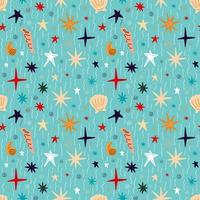 Seamless pattern with shells, corals, starfish on a blue background vector