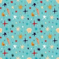 Seamless pattern with shells, corals, starfish on a blue background vector