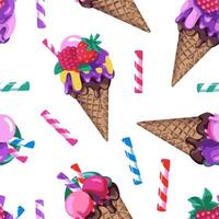 seamless pattern with ice cream and striped candy sticks vector